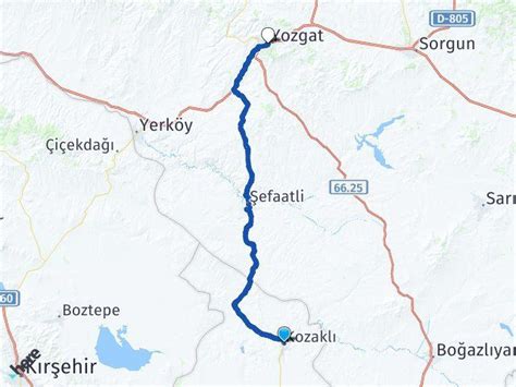 yozgat kozaklı arası kaç km